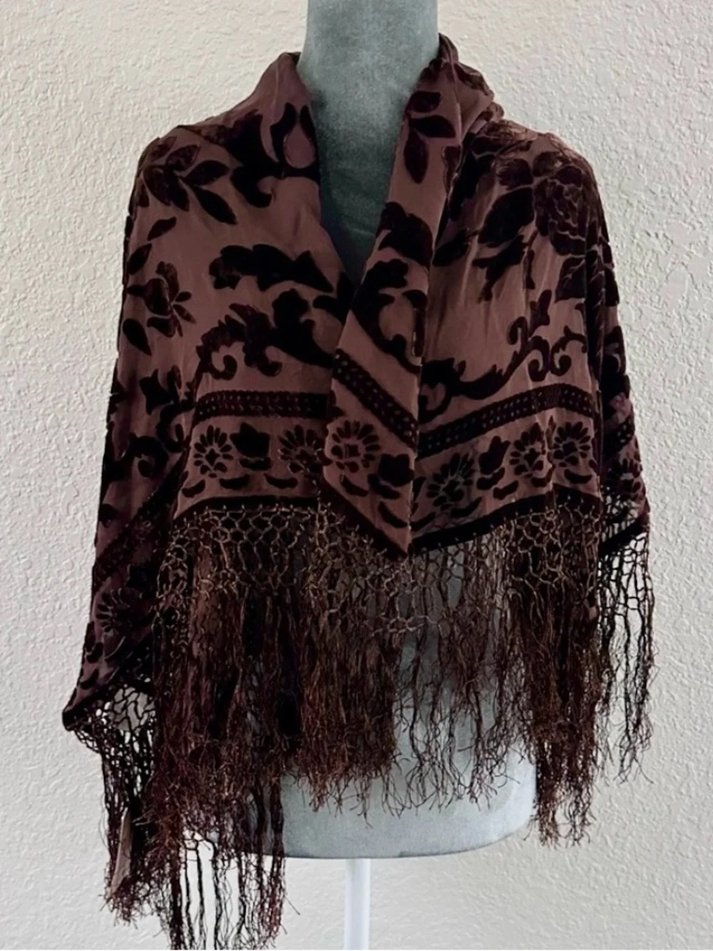Mary Green | Burnout Velvet Sheer Scarf / Shawl / Wrap in Chocolate Brown ♥ NWT